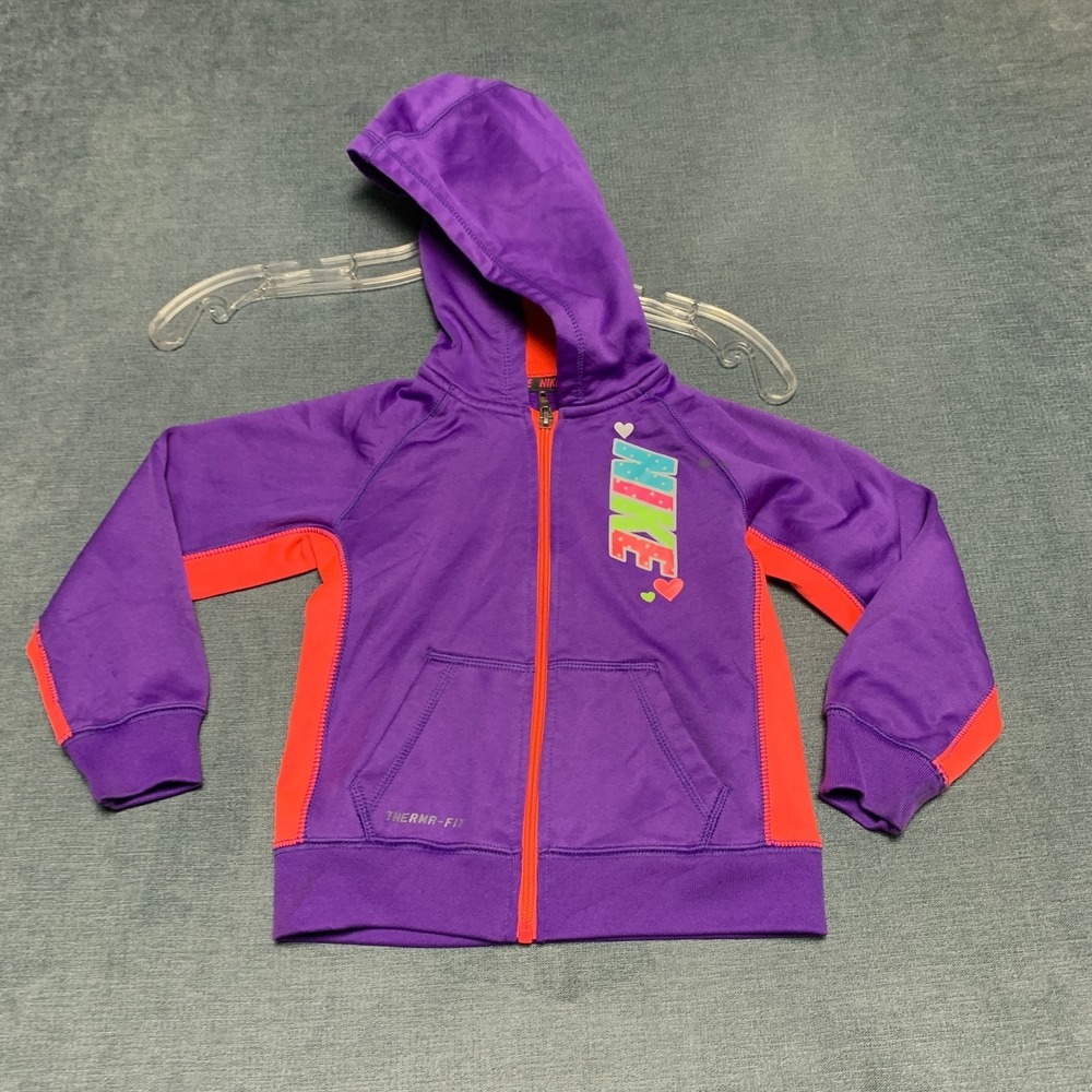Nike Full Zip Hoodie Jacket Toddler Kid 3T Purple Fleece Lined Winter Therma Fit